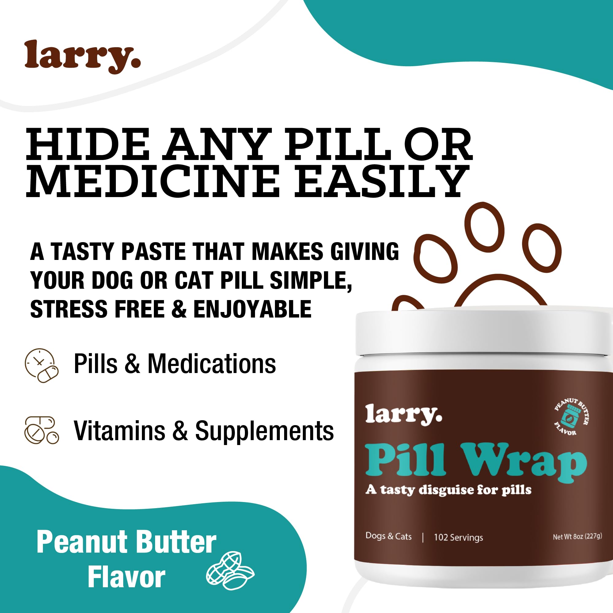 Larry Peanut Butter Pill Wrap dog taking treat scene highlights tasty flavor encouraging medication time.