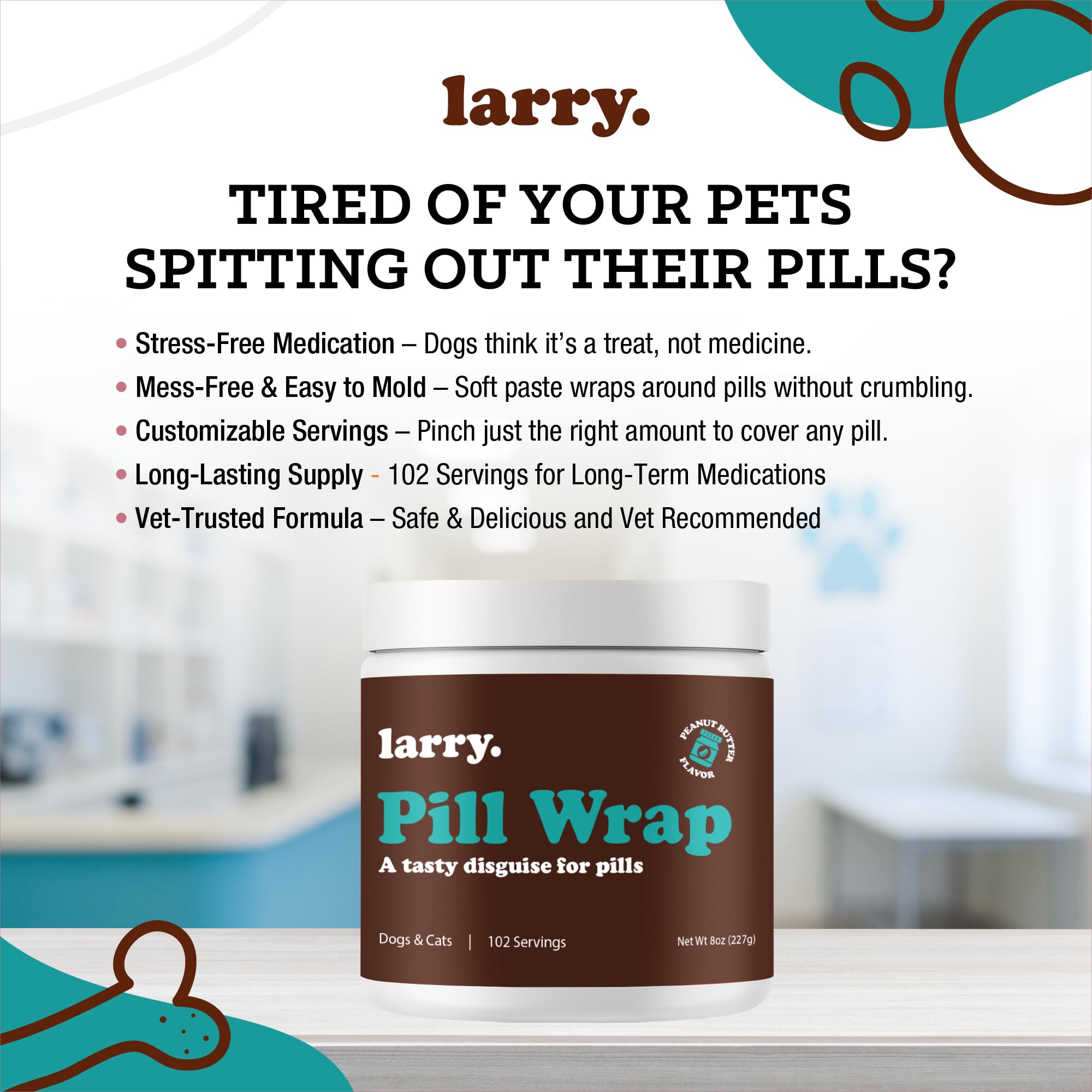 Larry Pill Wrap texture closeup emphasizes moldable, fresh-feeling paste that won't dry out.
