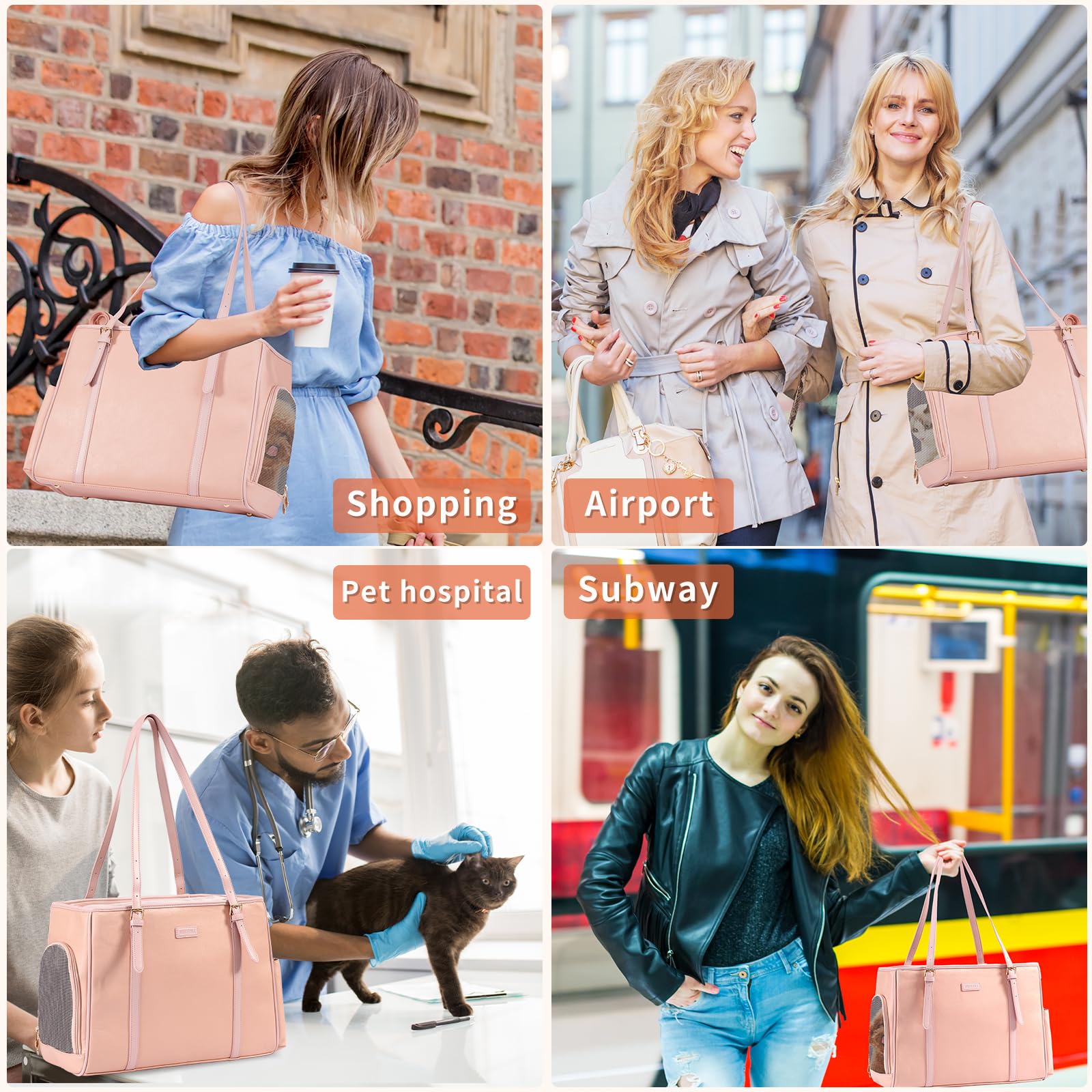 Lasaviin fashion dog purse shows side and back pockets for snacks and gadgets.