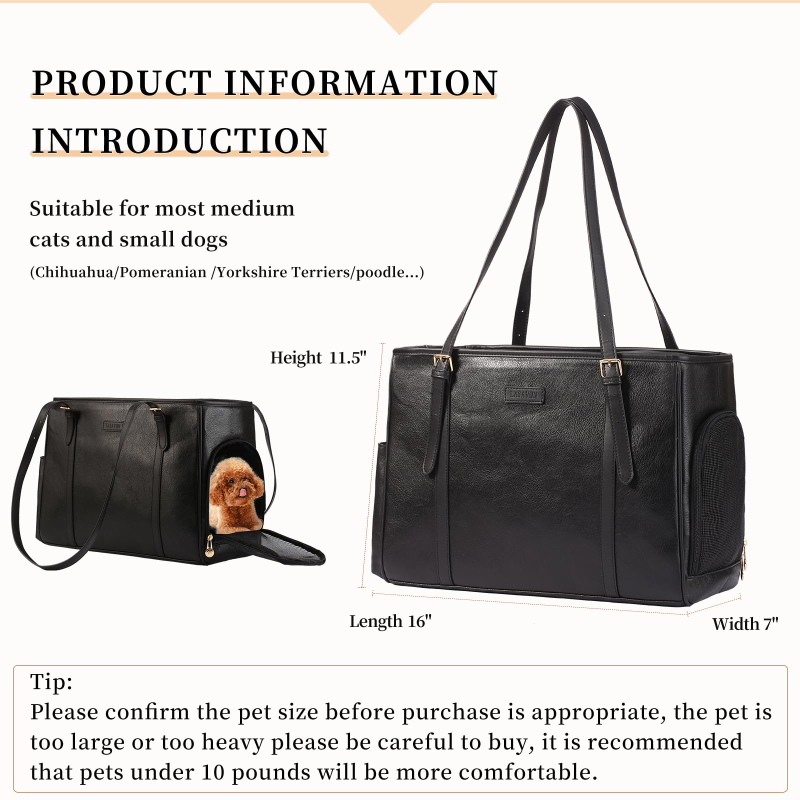 Lasaviin fashion dog purse side-pocket-essentials keeps snacks and keys within reach.
