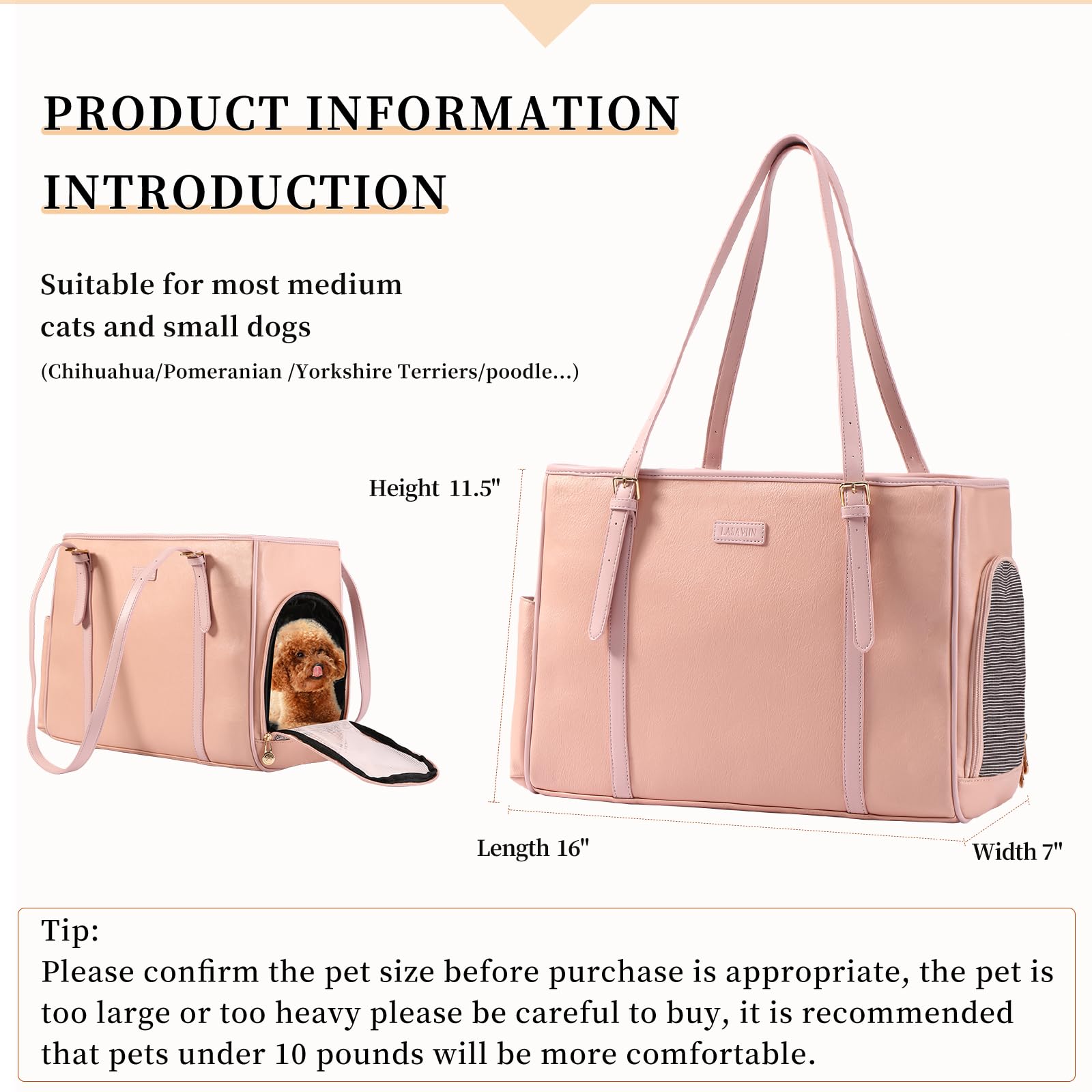 Lasaviin fashion dog purse side view highlights compact storage for essentials.