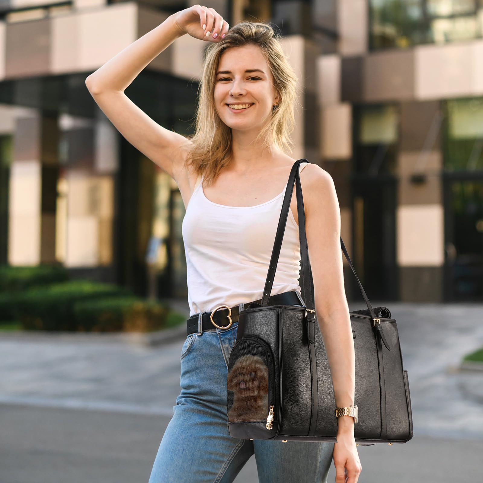 Lasaviin fashion dog purse travel-scene keeps small pets comfy on-the-go.