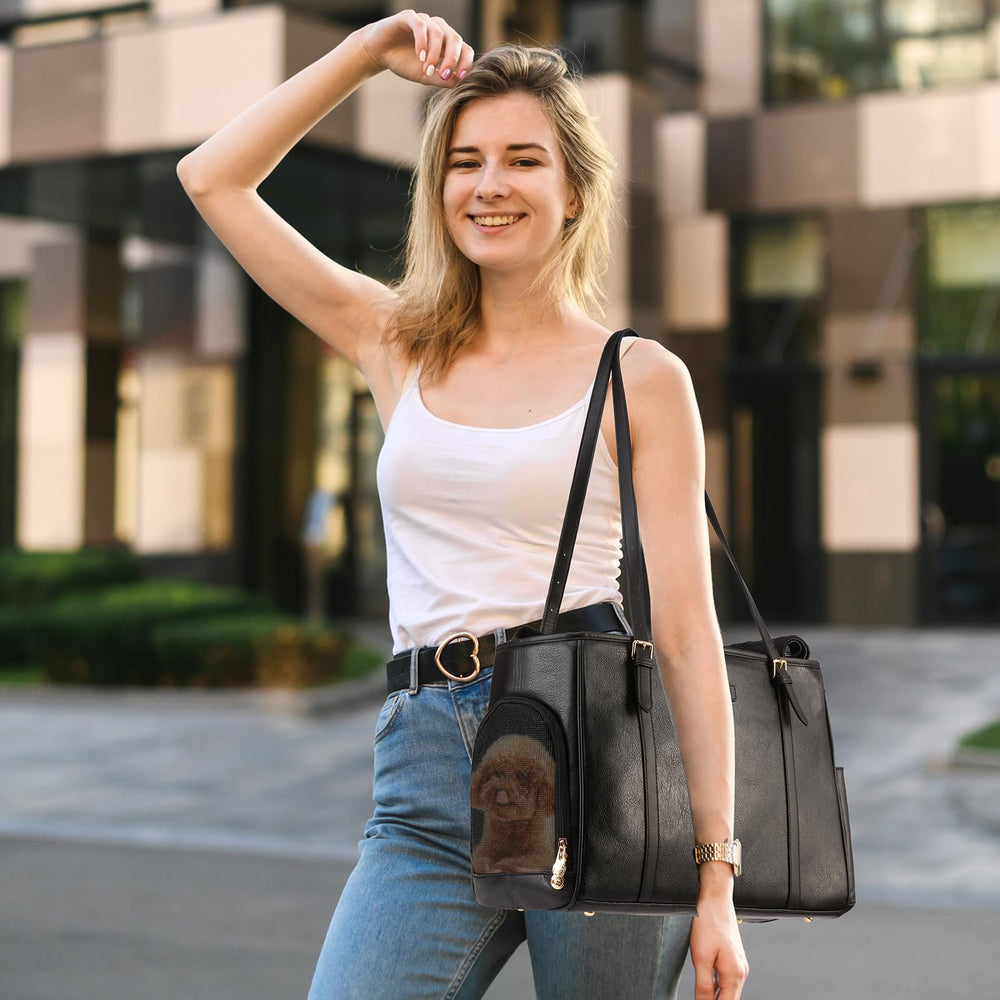 Lasaviin fashion dog purse travel-scene keeps small pets comfy on-the-go.