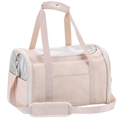 Lasaviin fashion leather dog carrier close-up highlights a lightweight, portable design for easy travel.