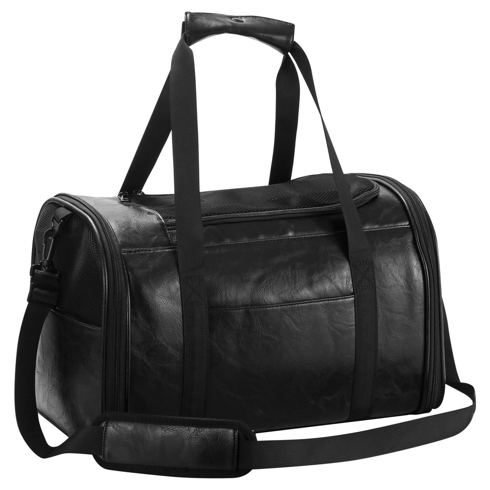 Lasaviin fashion leather dog carrier front view for stylish travel