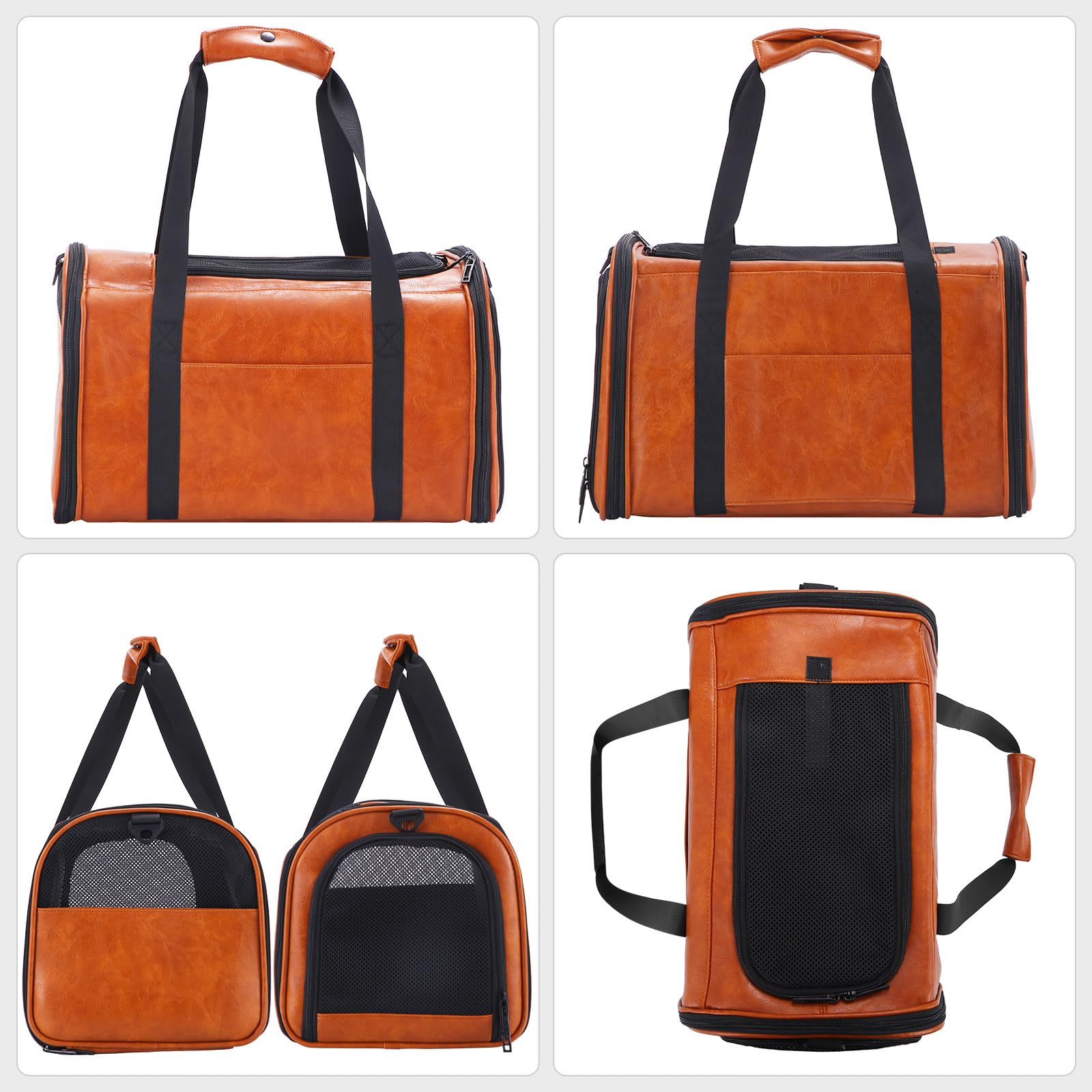 Lasaviin fashion vegan leather cat carrier interior, showcasing breathable lining and cozy space for tiny companions.