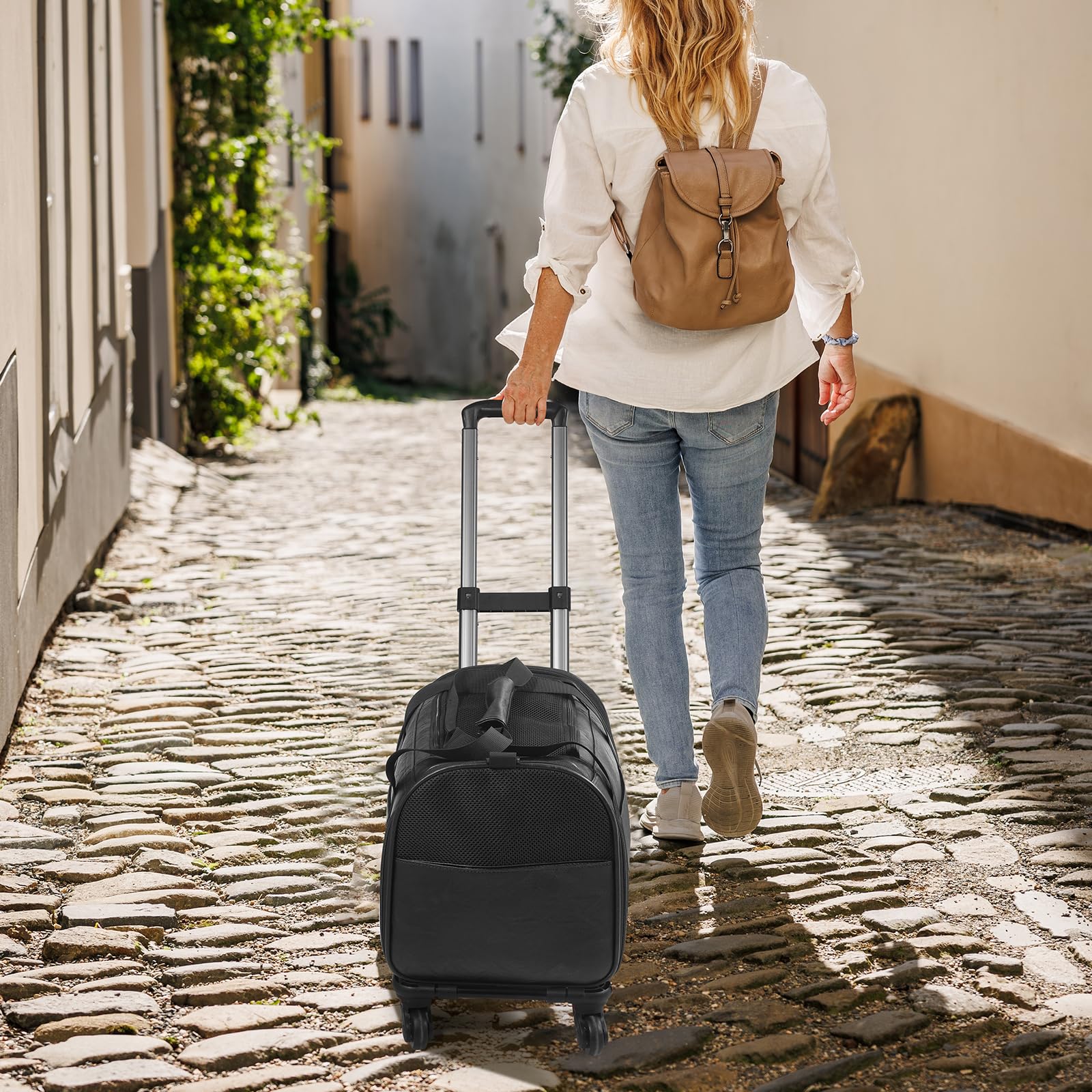 Lasaviin pet-carrier-dimensions-15lbs image highlights fit for pets up to 15 lbs.