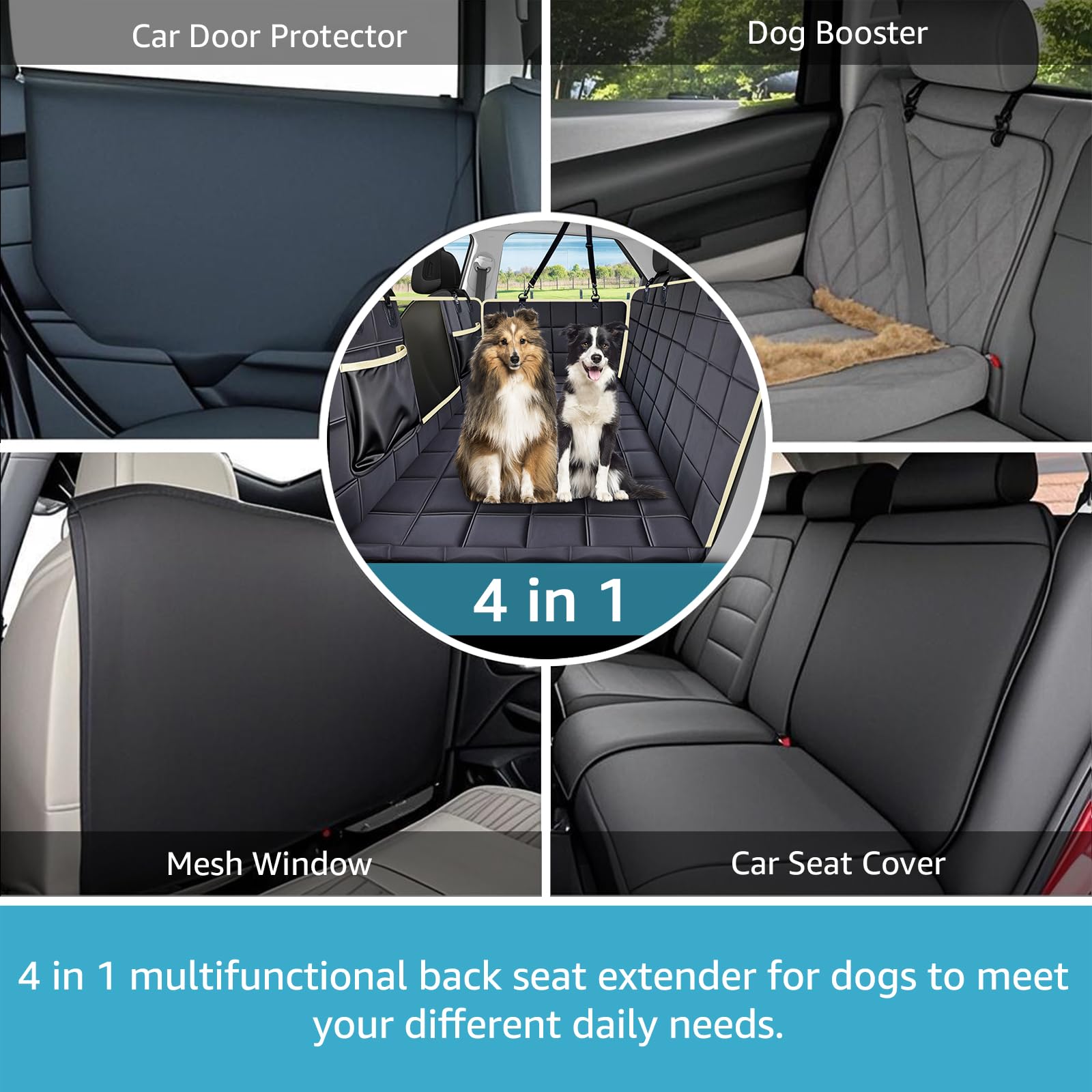 Lassie extended-space car rear-seat protector offers more room for large dogs.