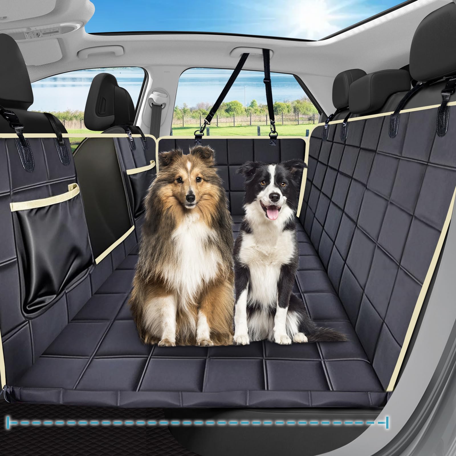 Lassie hard-bottom car seat cover back seat hammock keeps dogs secure on long rides.