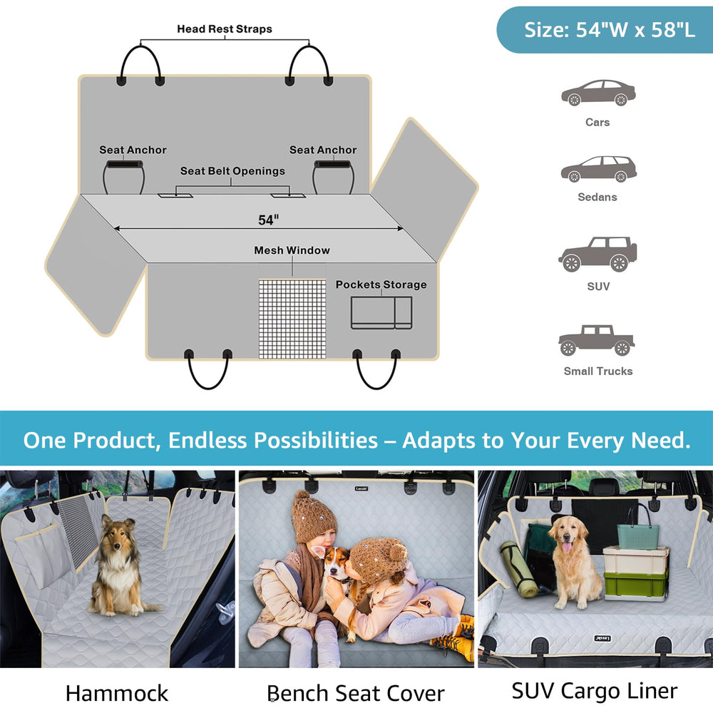 Lassie machine-washable dog seat cover for easy cleaning after adventures.