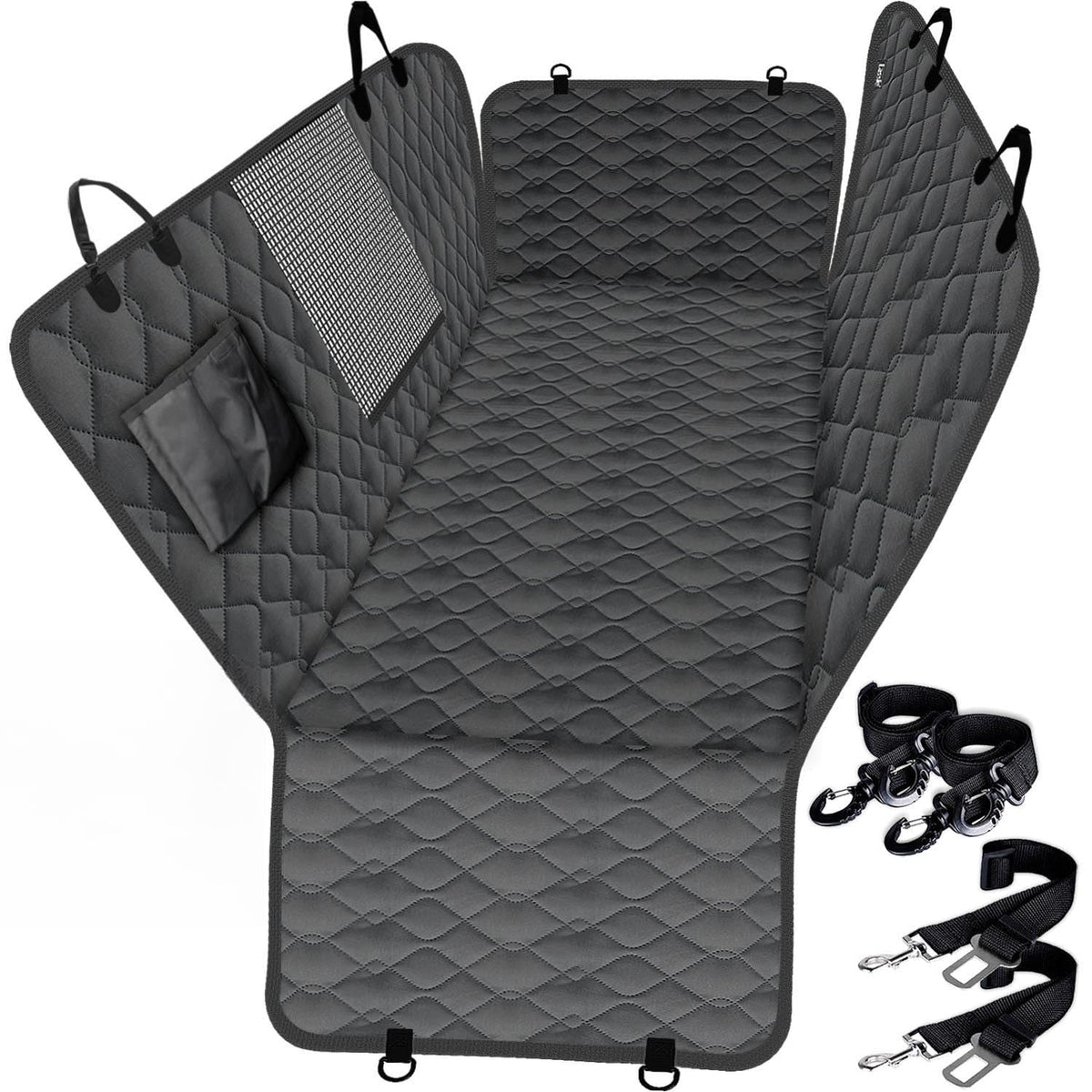 Lassie truck car seat covers hammock installed showing full backseat protection during travel