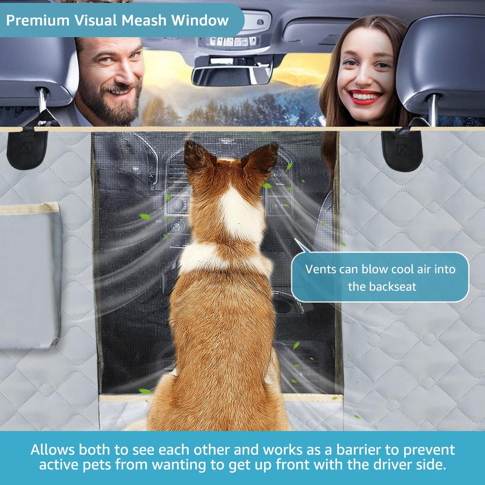 Lassie waterproof dog seat cover keeps upholstery dry and clean.