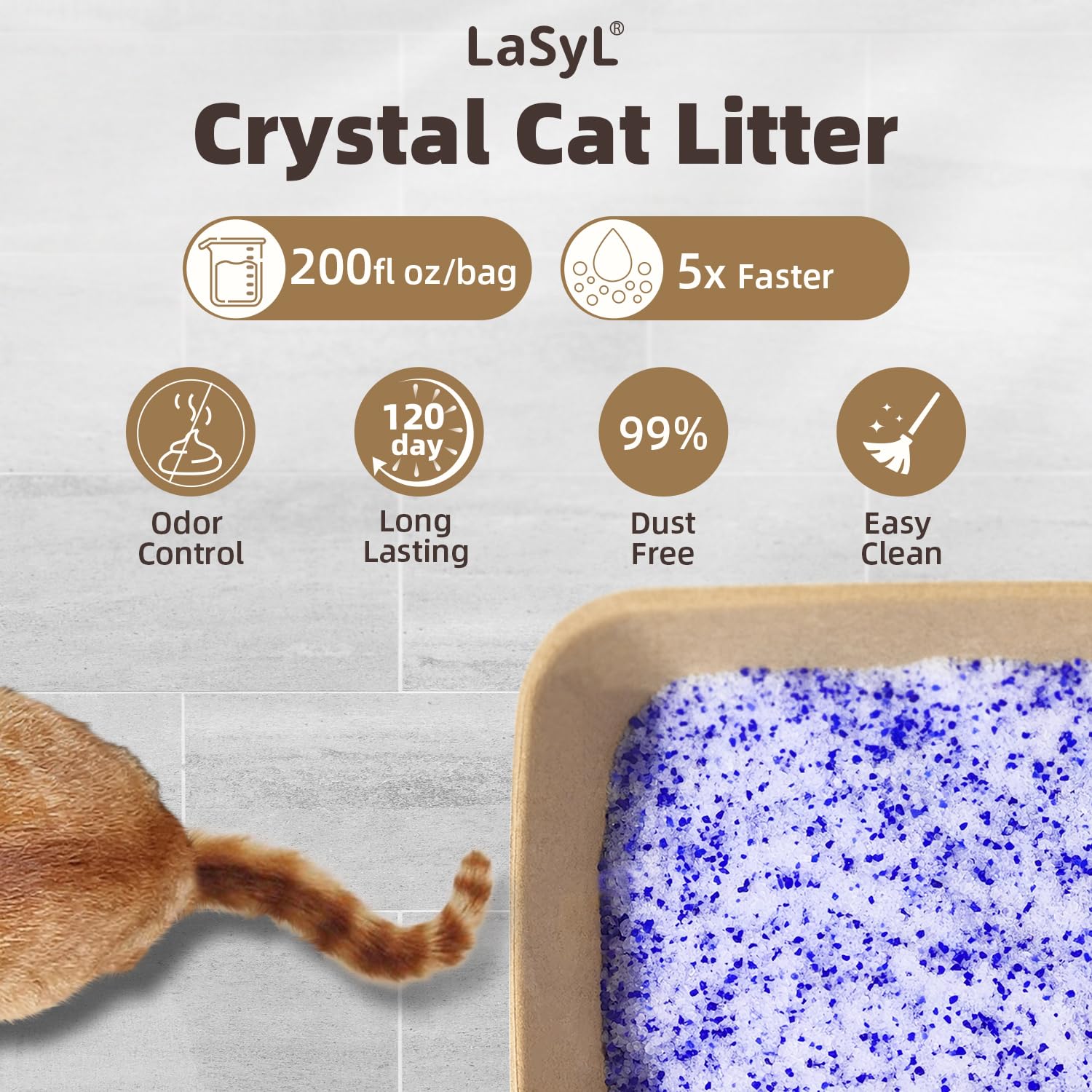 LaSyL crystal litter bulk 17.2 lb highlights extended life versus traditional clay options.