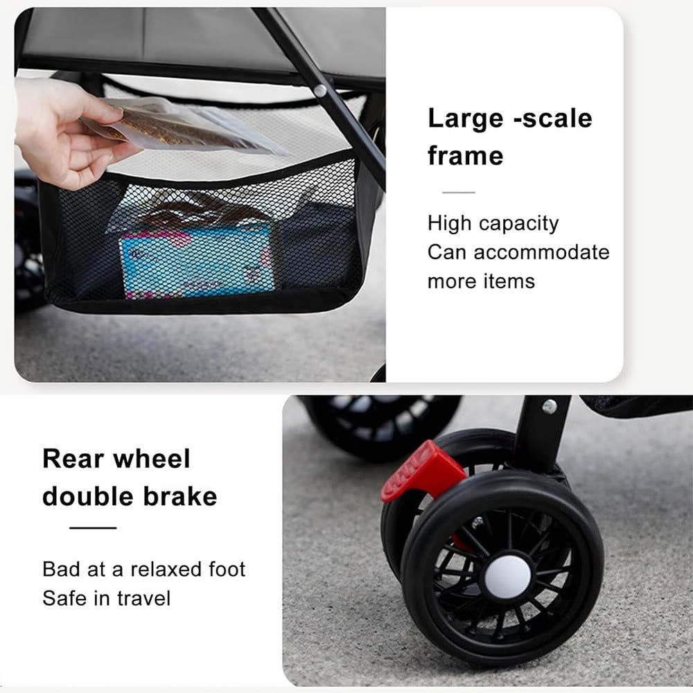 Laushery pet stroller easy-fold feature shows compact storage in trunk or car.