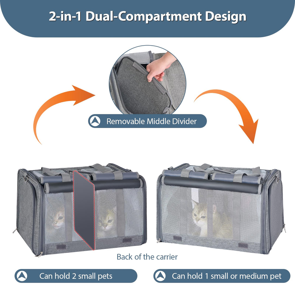 Lawfery cat carrier expanded side panel showing extra stretch space