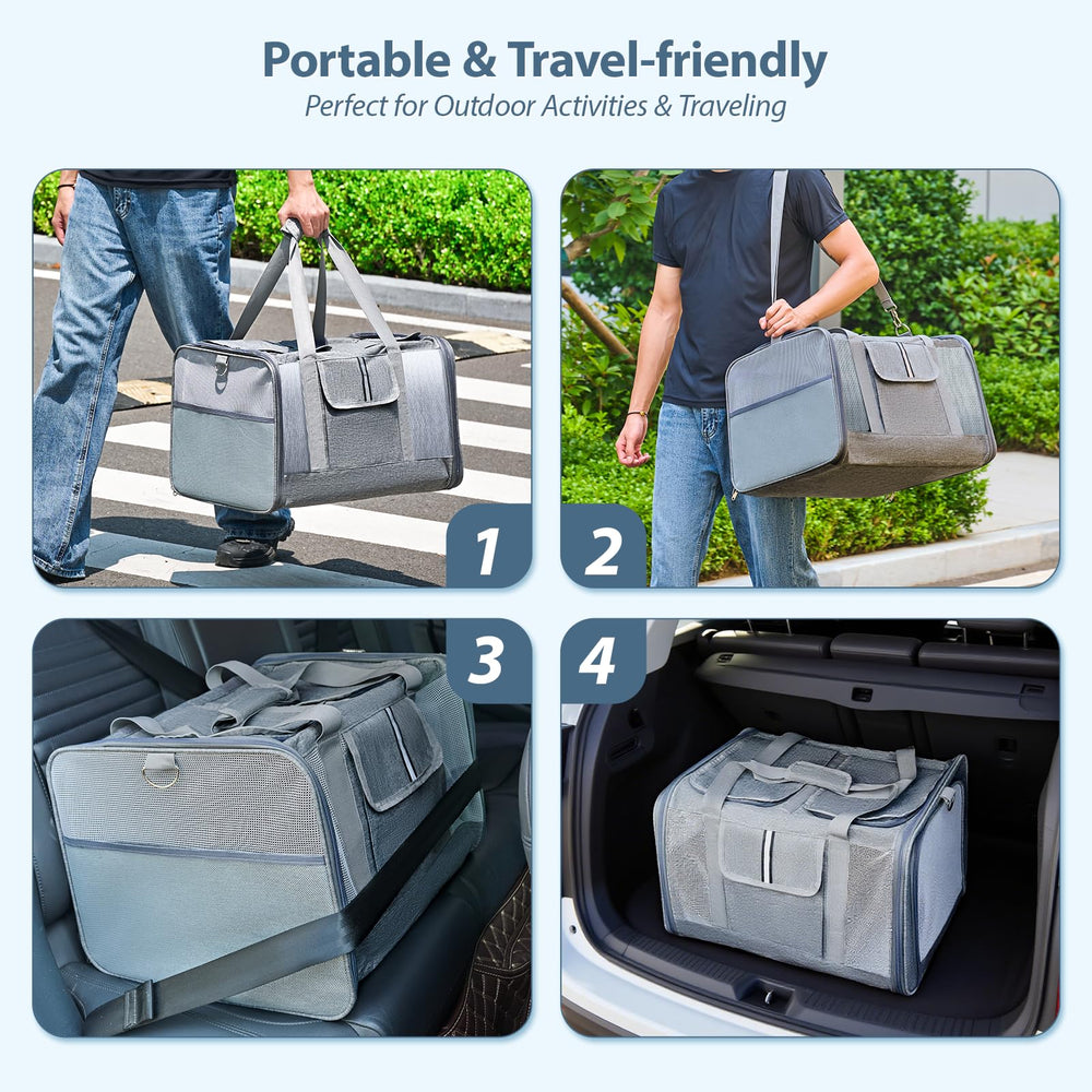 Lawfery Cat Carrier front-pocket-side-mesh keeping essentials within reach.