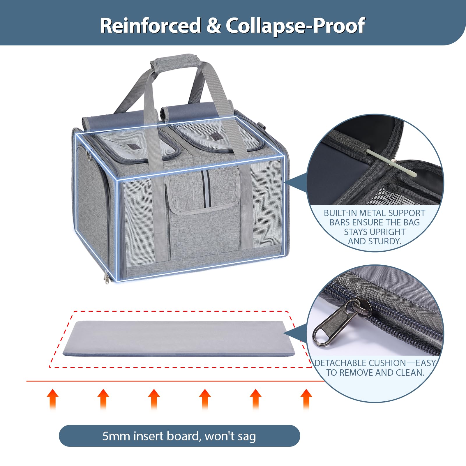 Lawfery cat carrier removable divider inside for single or dual pet use