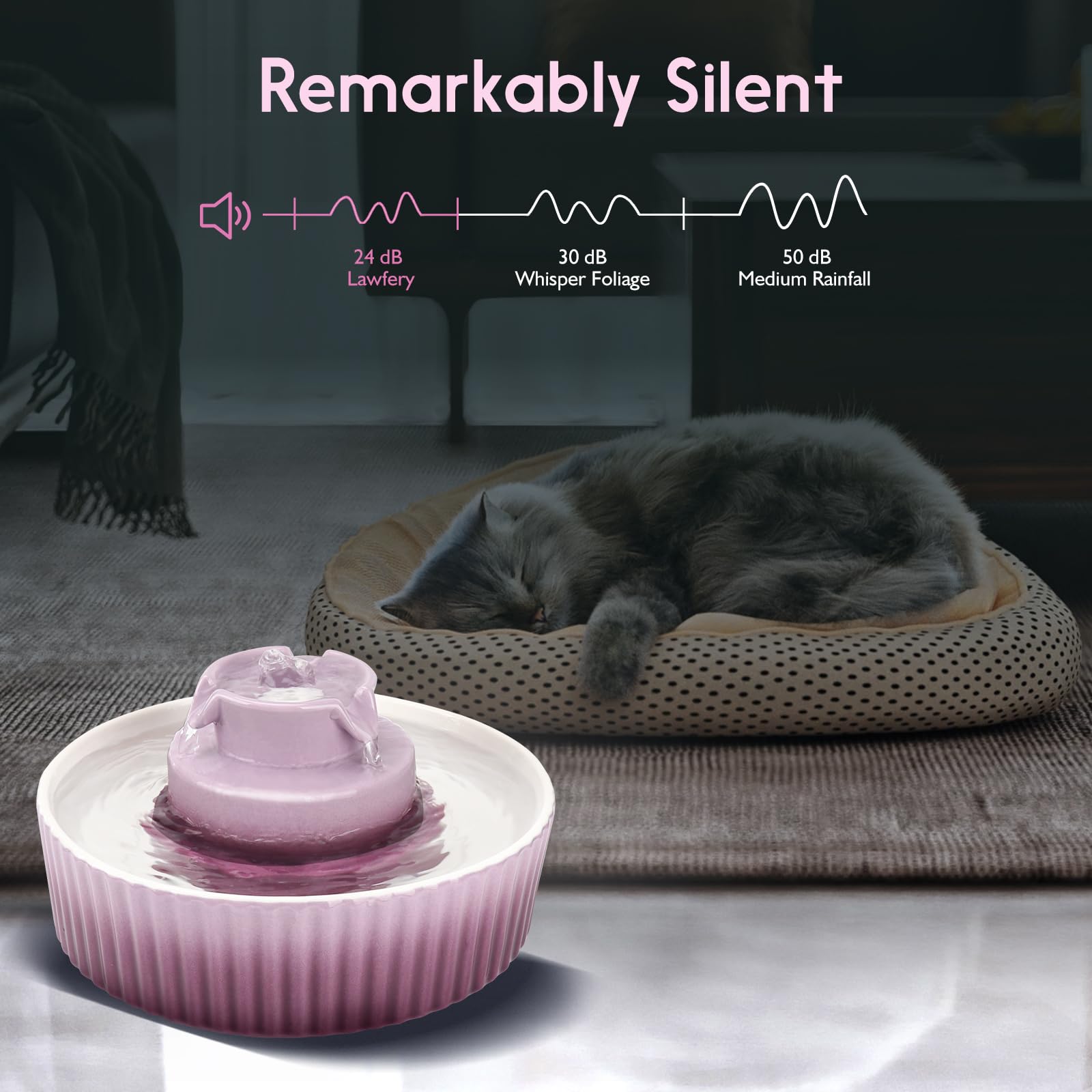 Lawfery cat water fountain 2L capacity ensures steady hydration for multiple pets.