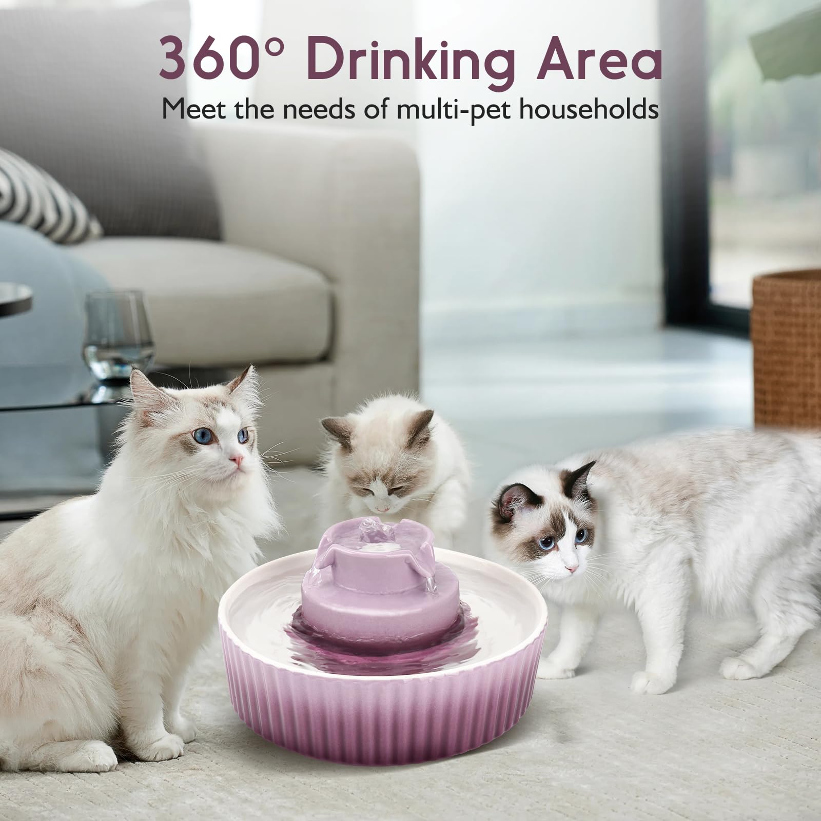 Lawfery cat water fountain filter system demonstrates three-carbon-filter setup for clean water.