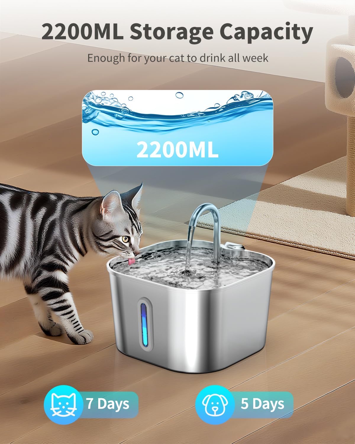 Lawfery cat water fountain quiet pump for night-time low-noise operation