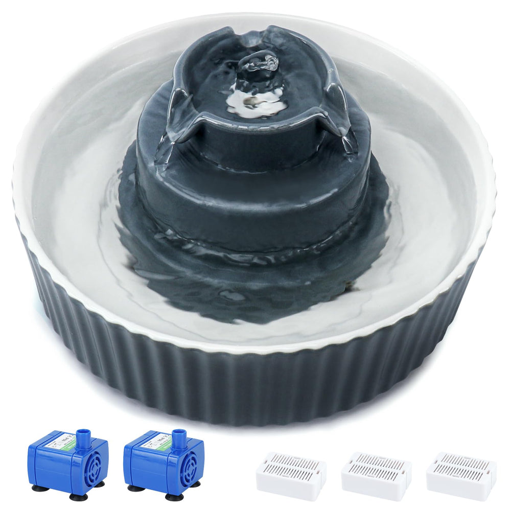 Lawfery ceramic cat water fountain front view highlights stable 6-pound body for steady access