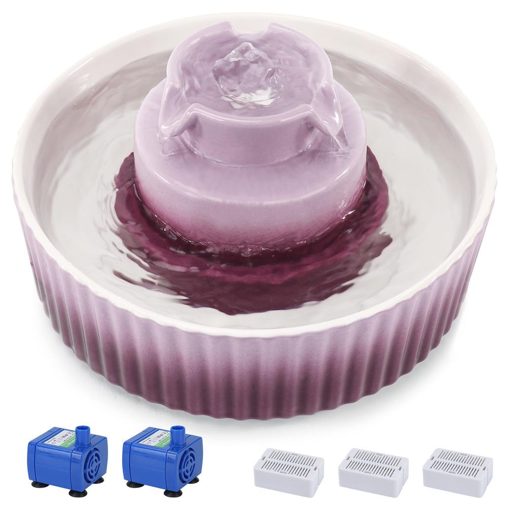 Lawfery ceramic cat water fountain front view shows durable, scratch-resistant ceramic.