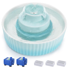 Lawfery ceramic cat water fountain front view highlights durable ceramic body for stable pet access.