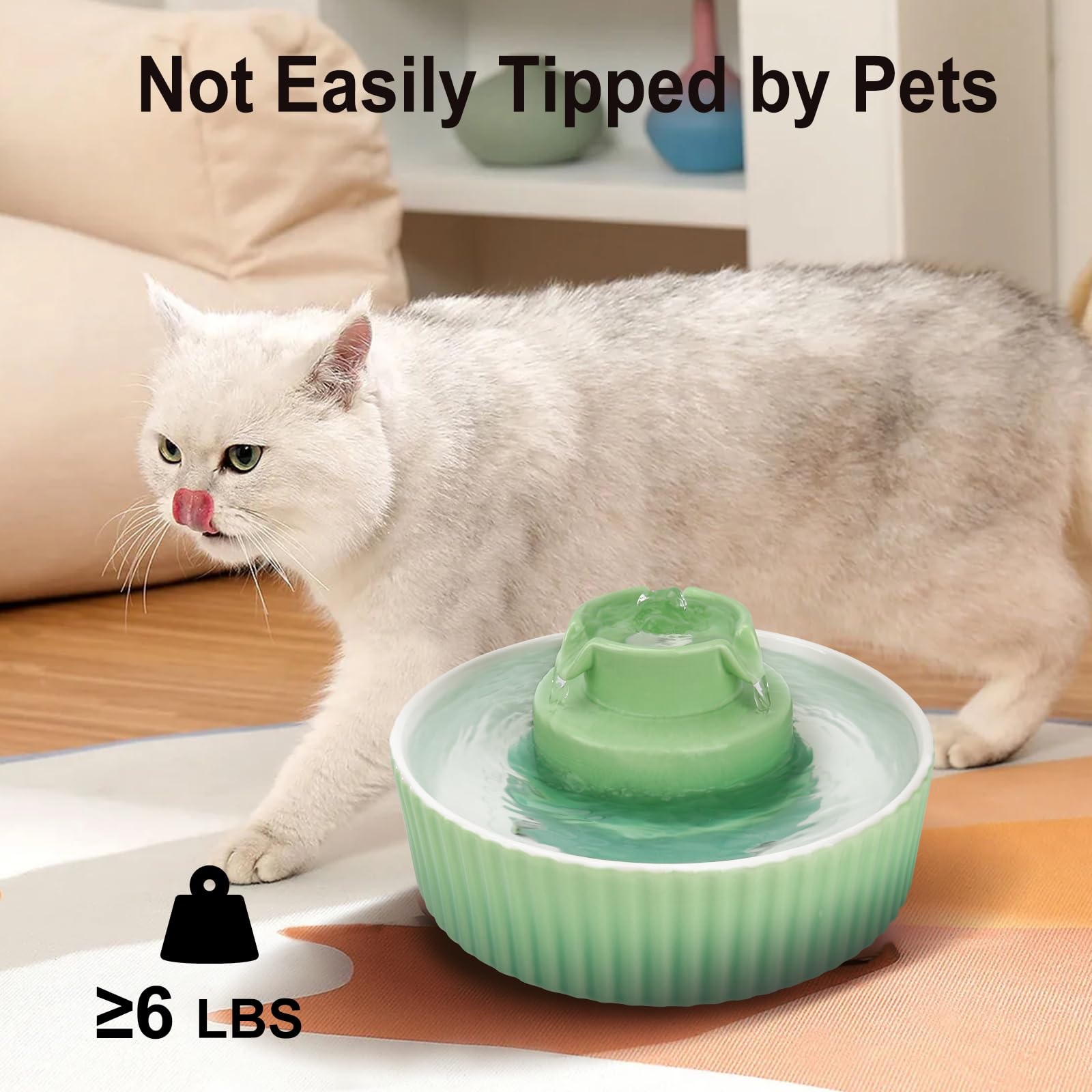 Lawfery ceramic cat fountain green close-up of smooth surface for cleaning