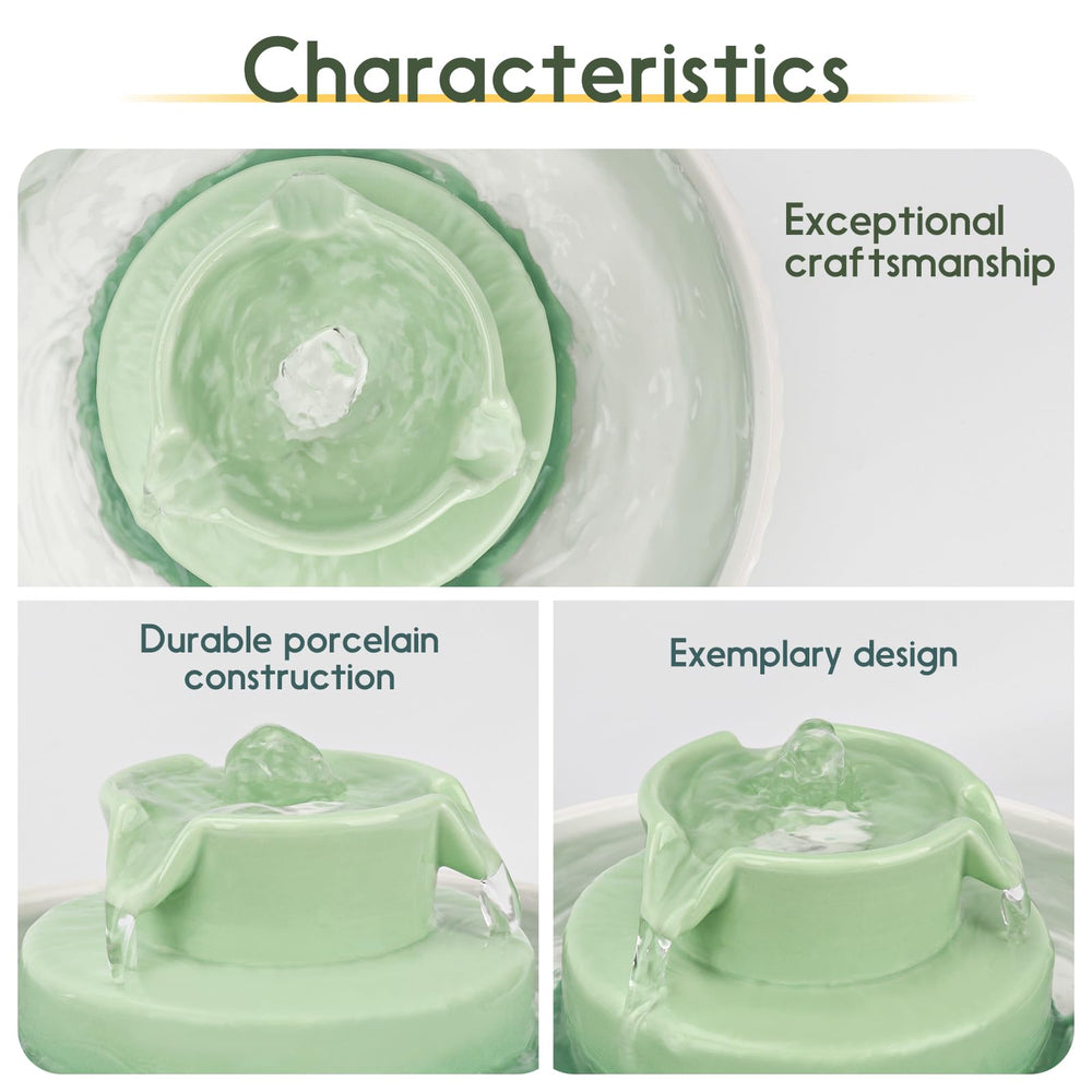 Lawfery ceramic cat water fountain green top view with 360 degree access