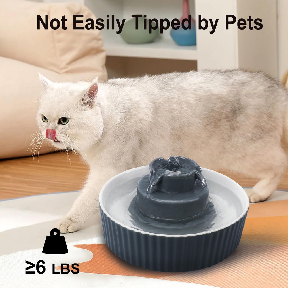 Lawfery ceramic cat fountain smooth surface close-up for easy wipe-down cleaning