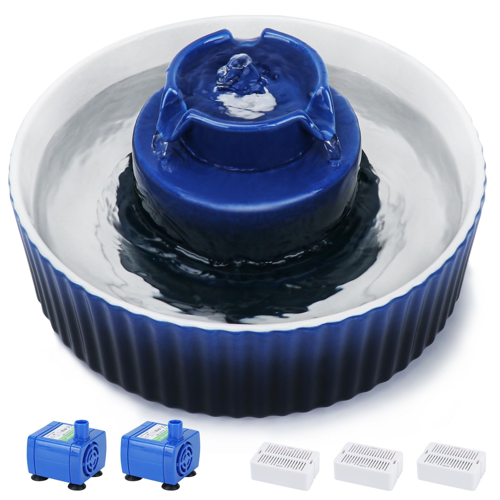 Lawfery Cupcake Ceramic Cat Water Fountain in dark blue, durable scratch-resistant ceramic.