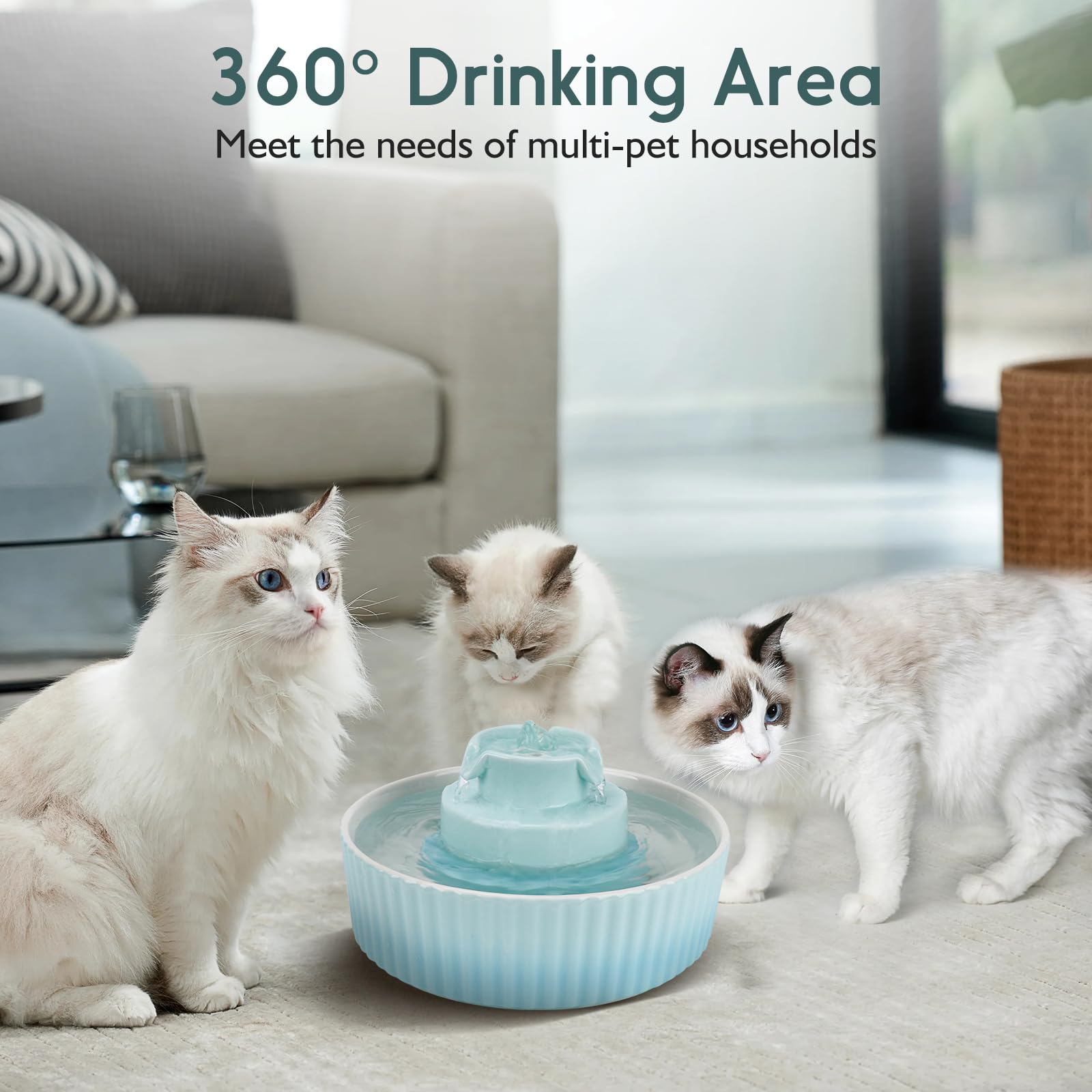 Lawfery cupcake fountain filtration shows three carbon filters for clean, fresh-tasting water.