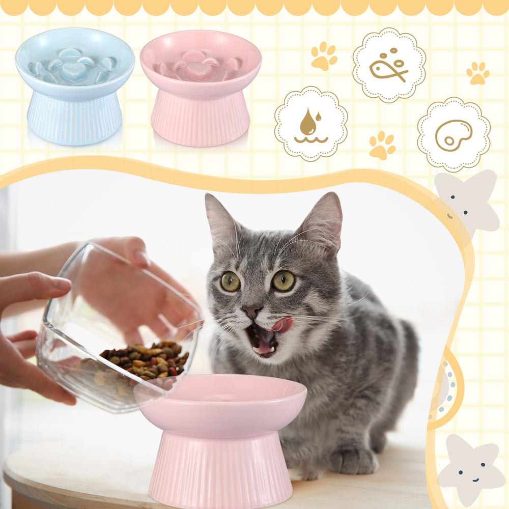 Layhit elevated cat bowls side view showcasing height and form