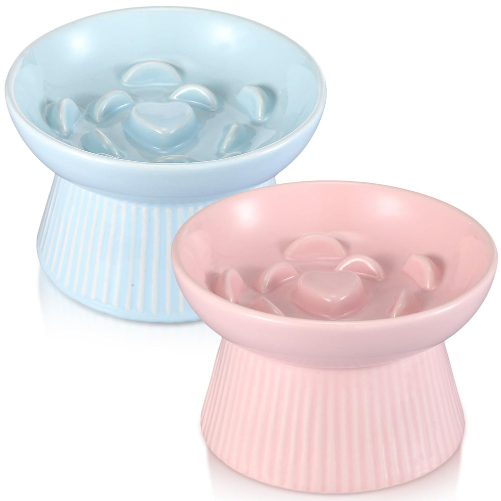 Layhit ceramic elevated cat bowl in blue highlights raised design for comfortable feeding