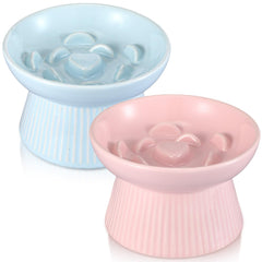 Layhit ceramic elevated cat bowl in blue highlights raised design for comfortable feeding