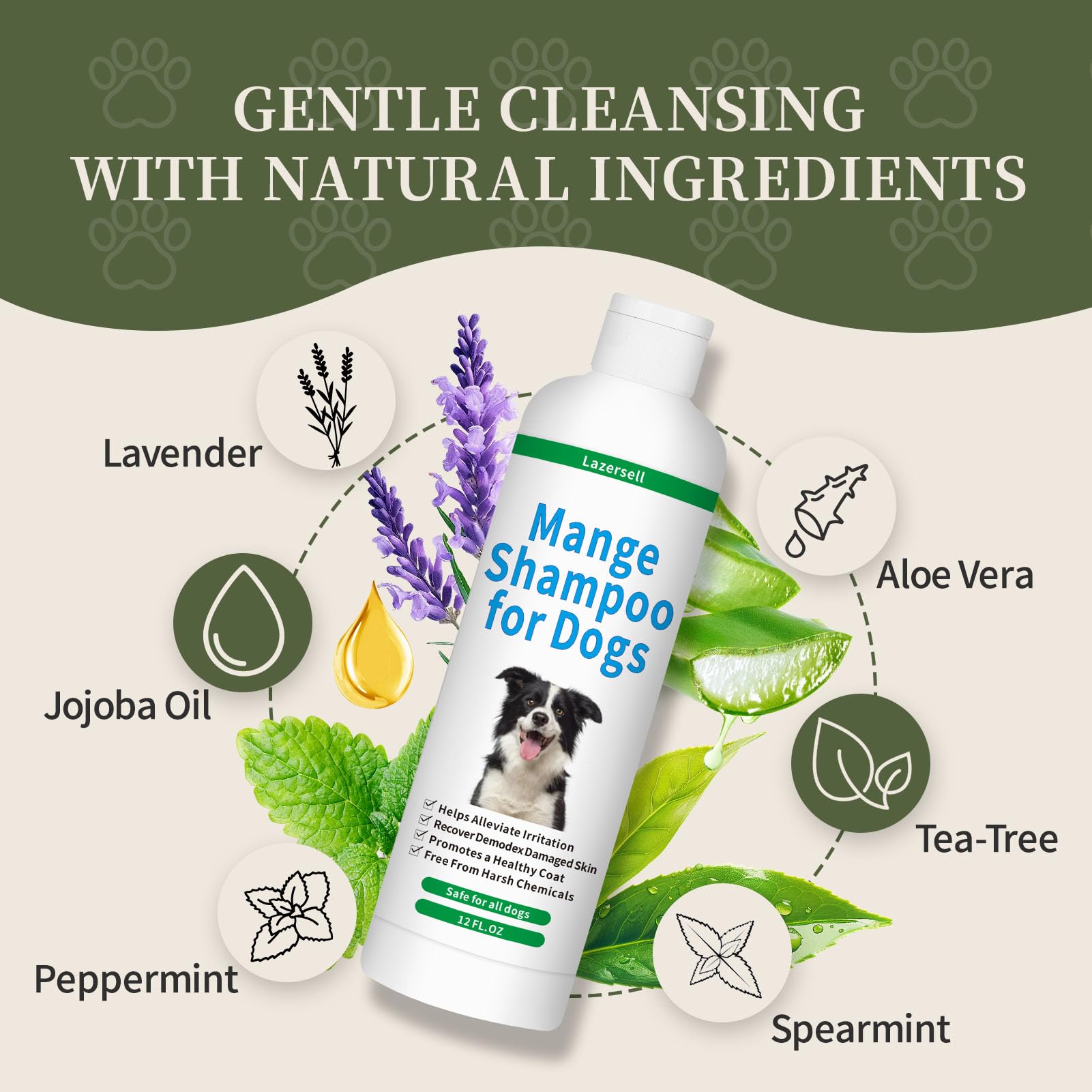 Lazersell Mange Shampoo lather cleanses and calms itchy skin.