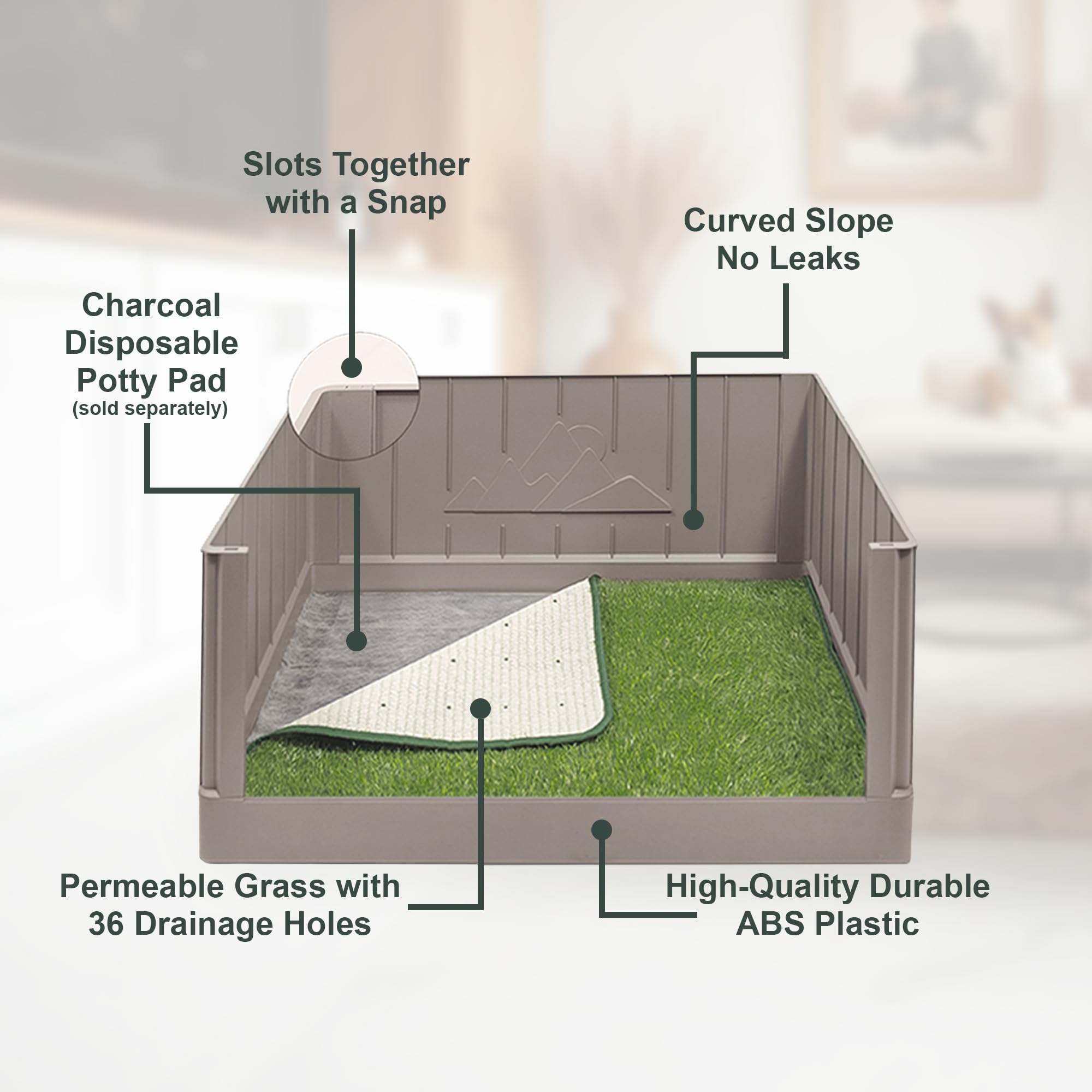 lazzipet Pup En Suite grass turf adds realistic surface for confident pottying.