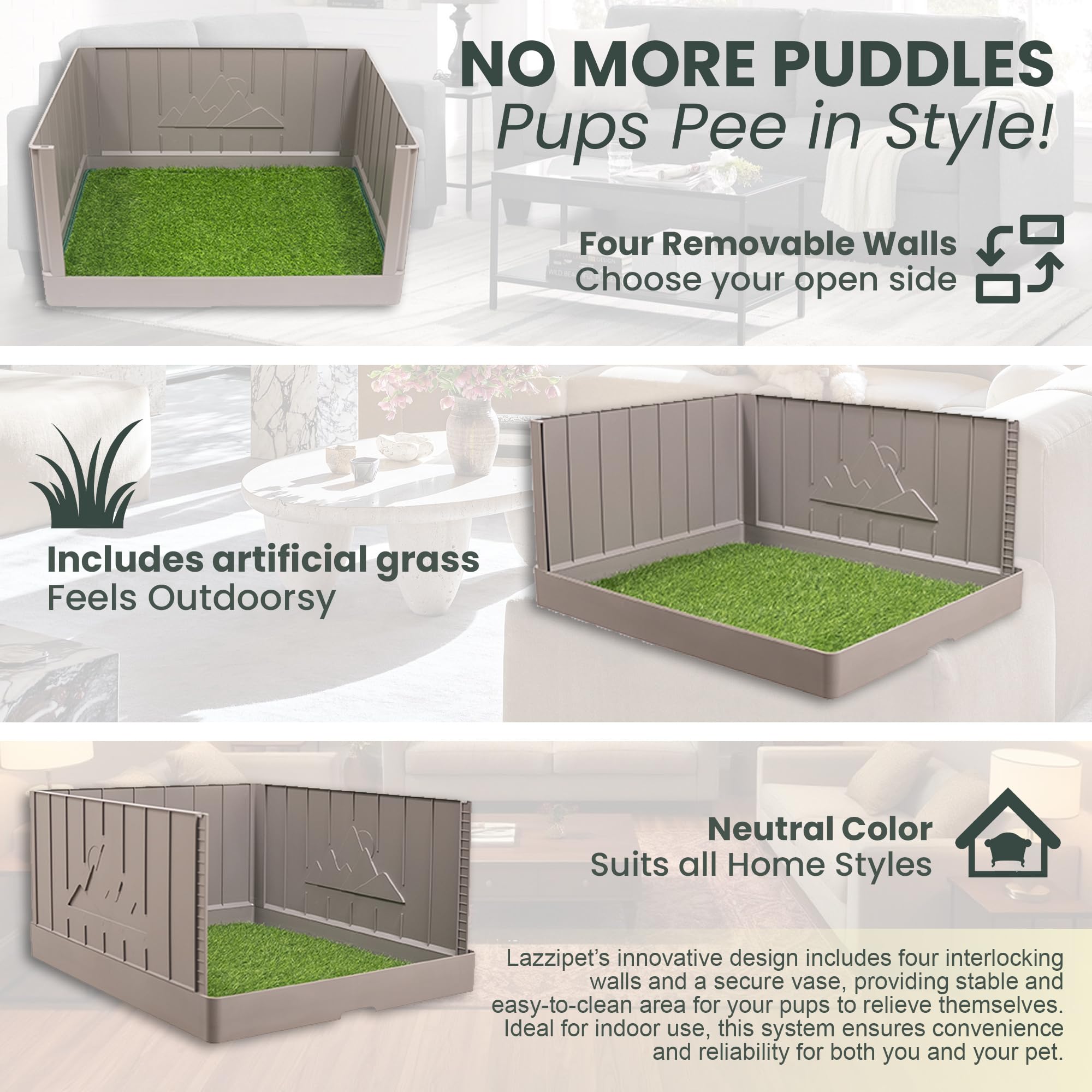 lazzipet Pup En Suite snap-together design simplifies setup in minutes.