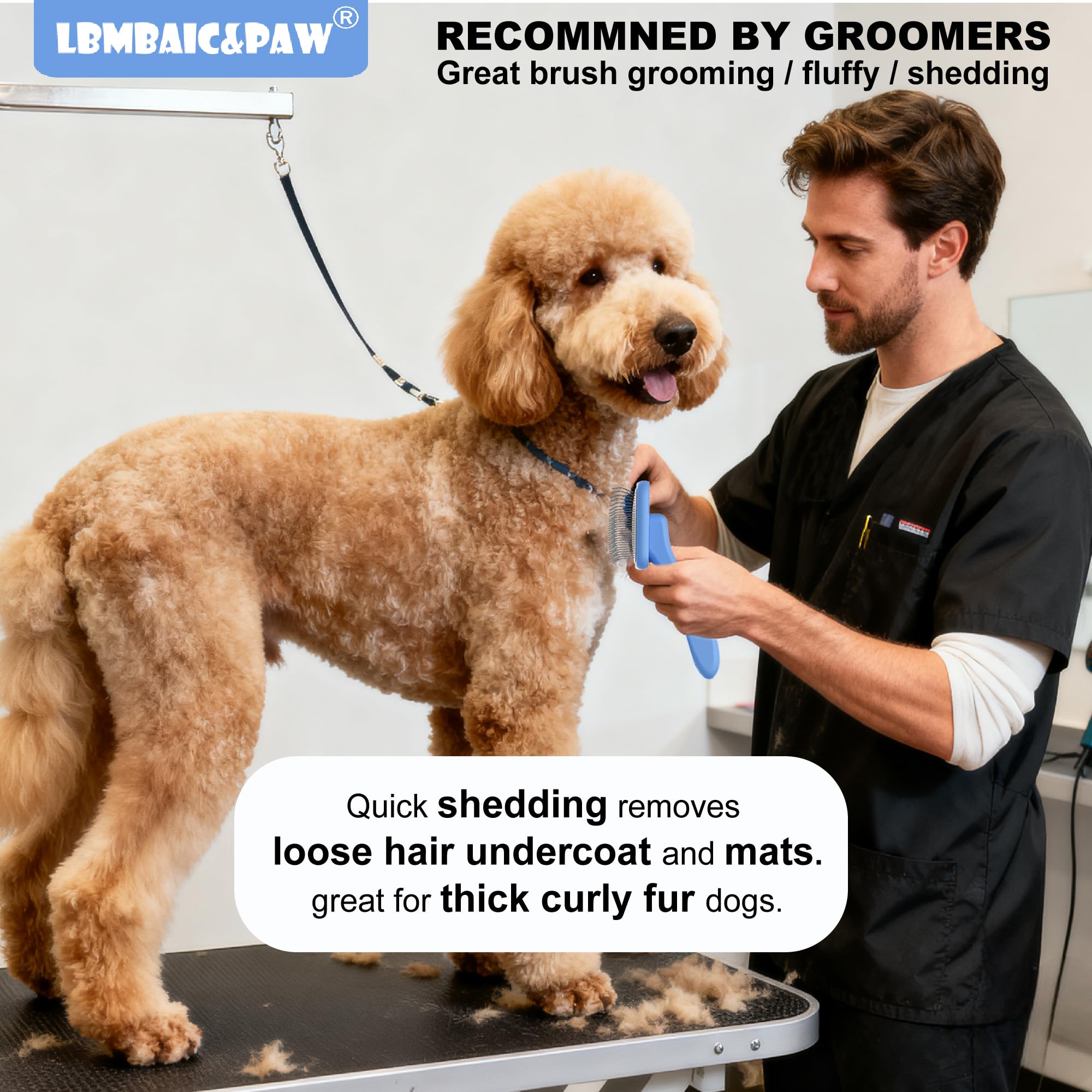 LBMBAIC&PAW ergonomic-handle brush reduces wrist fatigue while grooming.