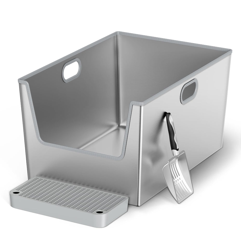 LBXZen 40L XXL stainless steel litter box with high sides for better containment.