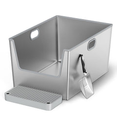 LBXZen 40L XXL stainless steel litter box with high sides for better containment.