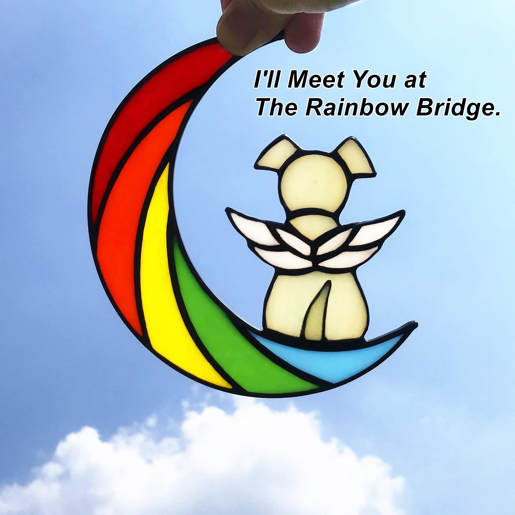 Lcensp rainbow bridge suncatcher displayed in a sunlit window for vivid reflections.