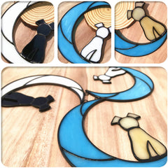 Lcensp stained-glass dog memorial hanging chain shown with ready-to-display sentimental decor