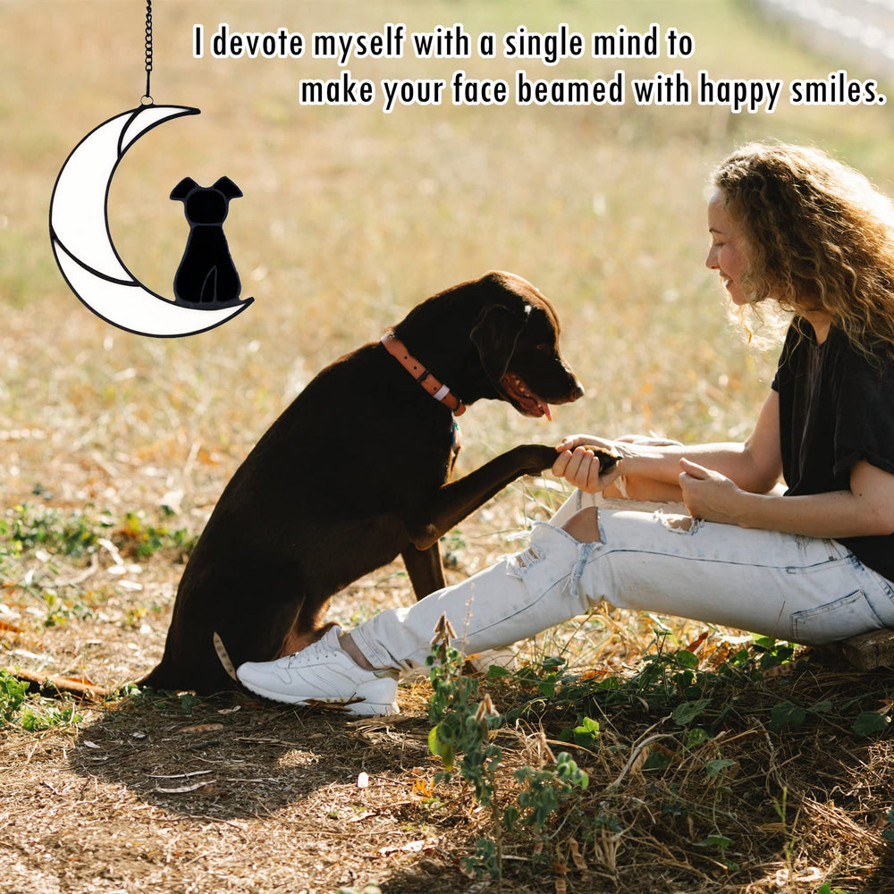 Lcensp stained-glass dog memorial suncatcher black dog enhances mood as sunlight filters