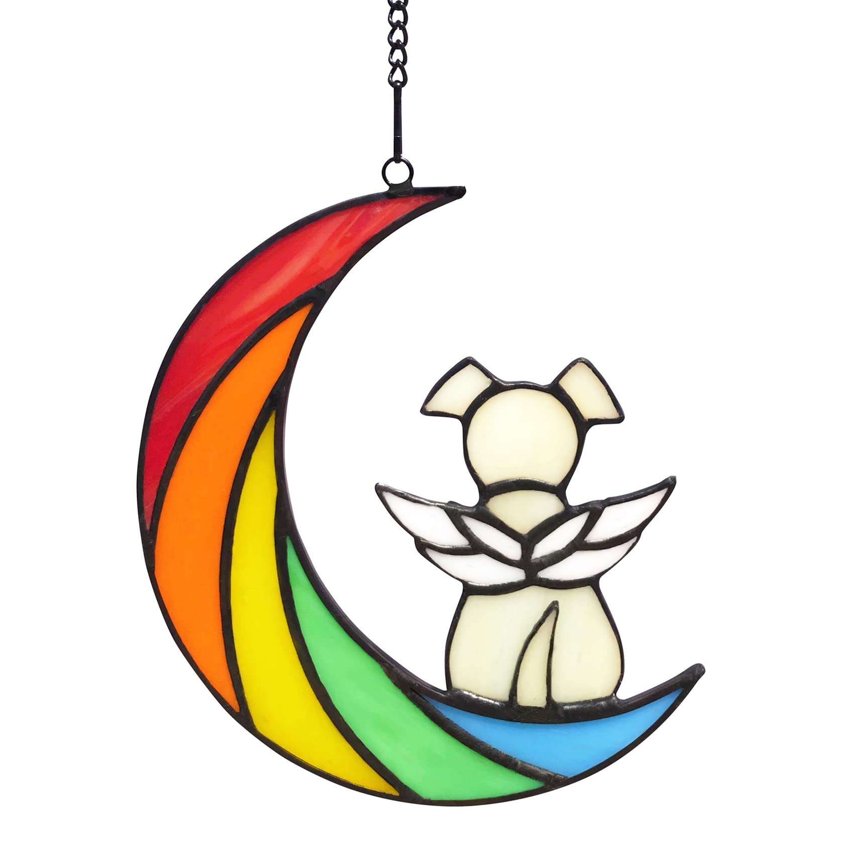 Lcensp stained glass rainbow bridge dog memorial suncatcher catching sunlight to honor a pet.