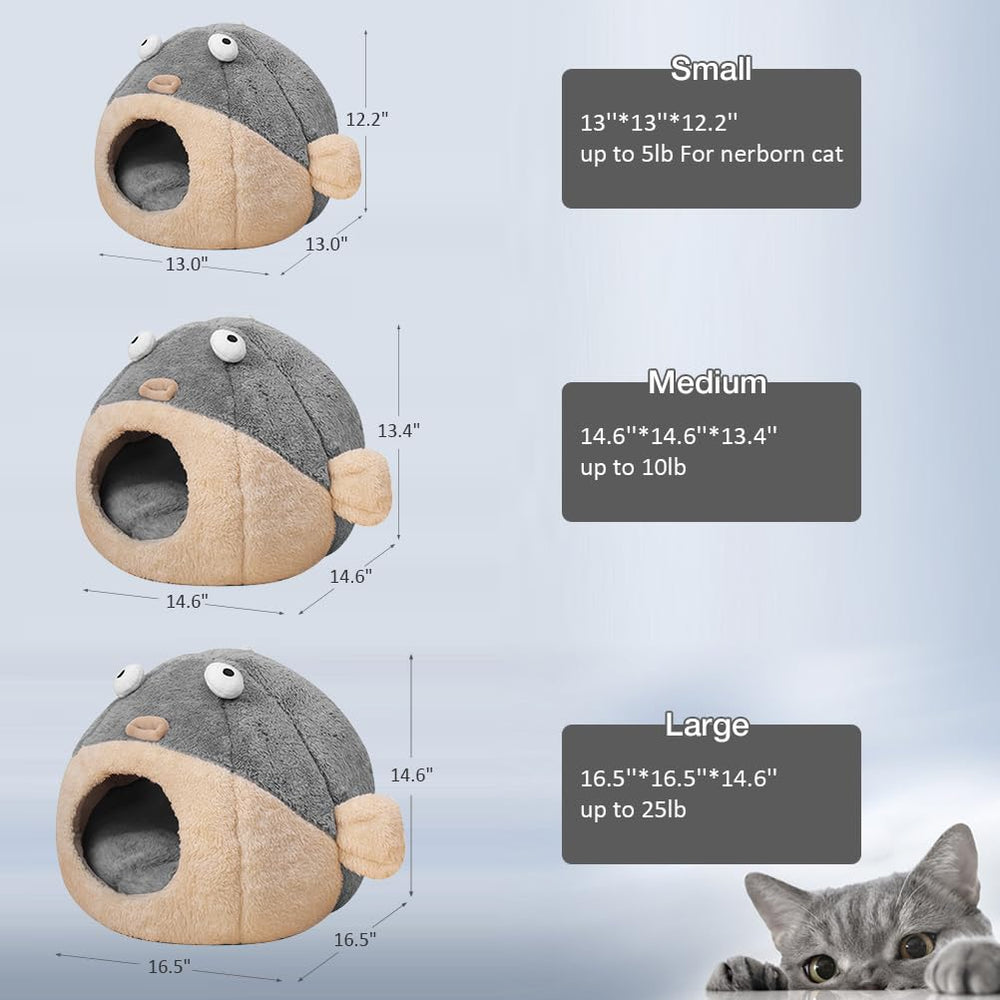 Lcybem pufferfish cat house grey shows playful design for fun sleeping.