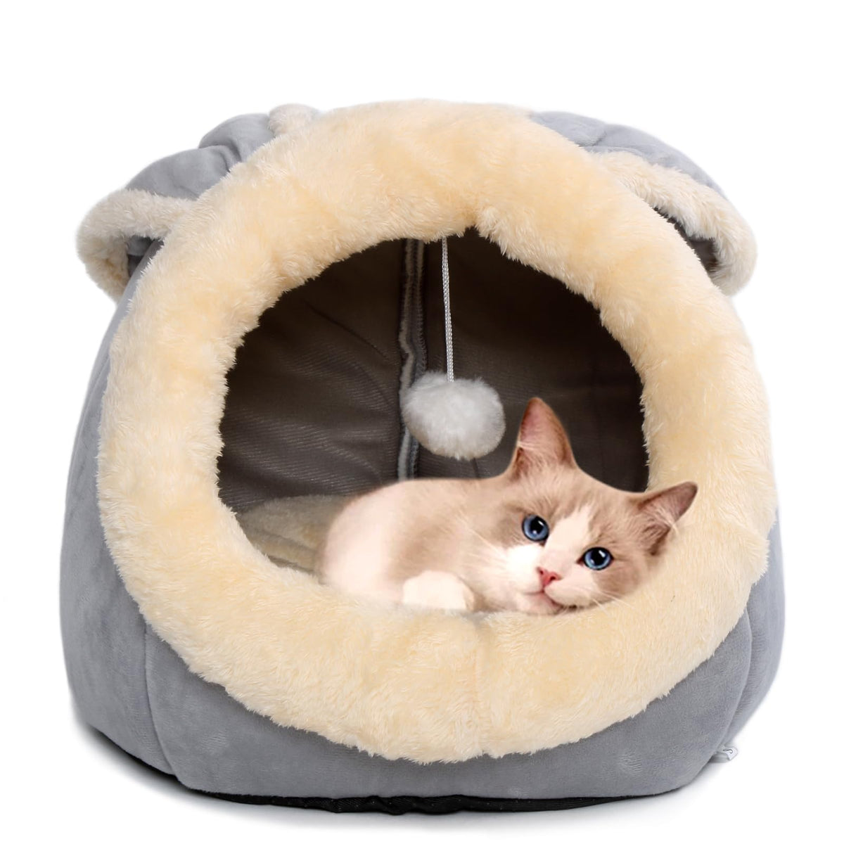 Lcybem rabbit-shaped cat cave bed offers a cozy hideaway for calm naps.