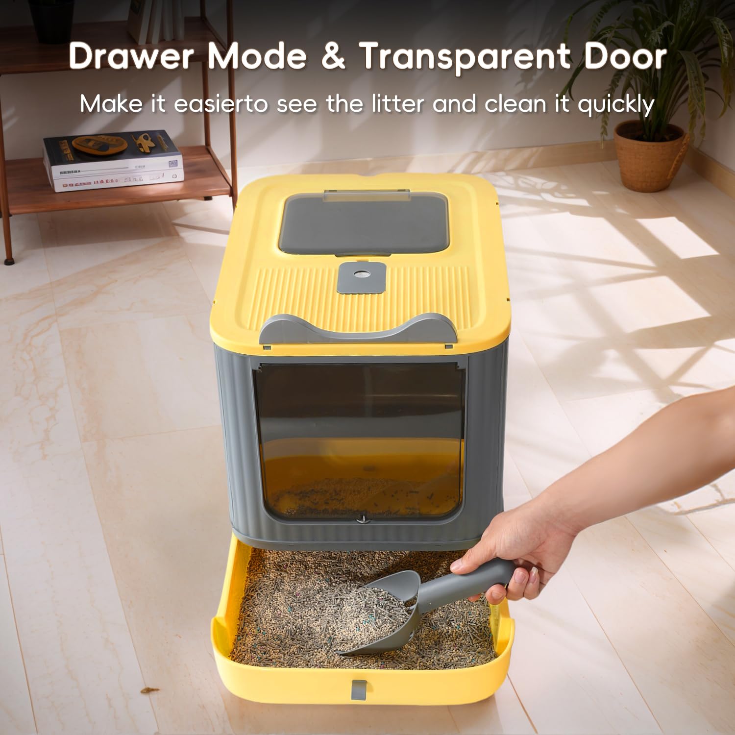 LCZLBRRD easy-install hooded litter box emphasizes quick setup and disassembly for travel.