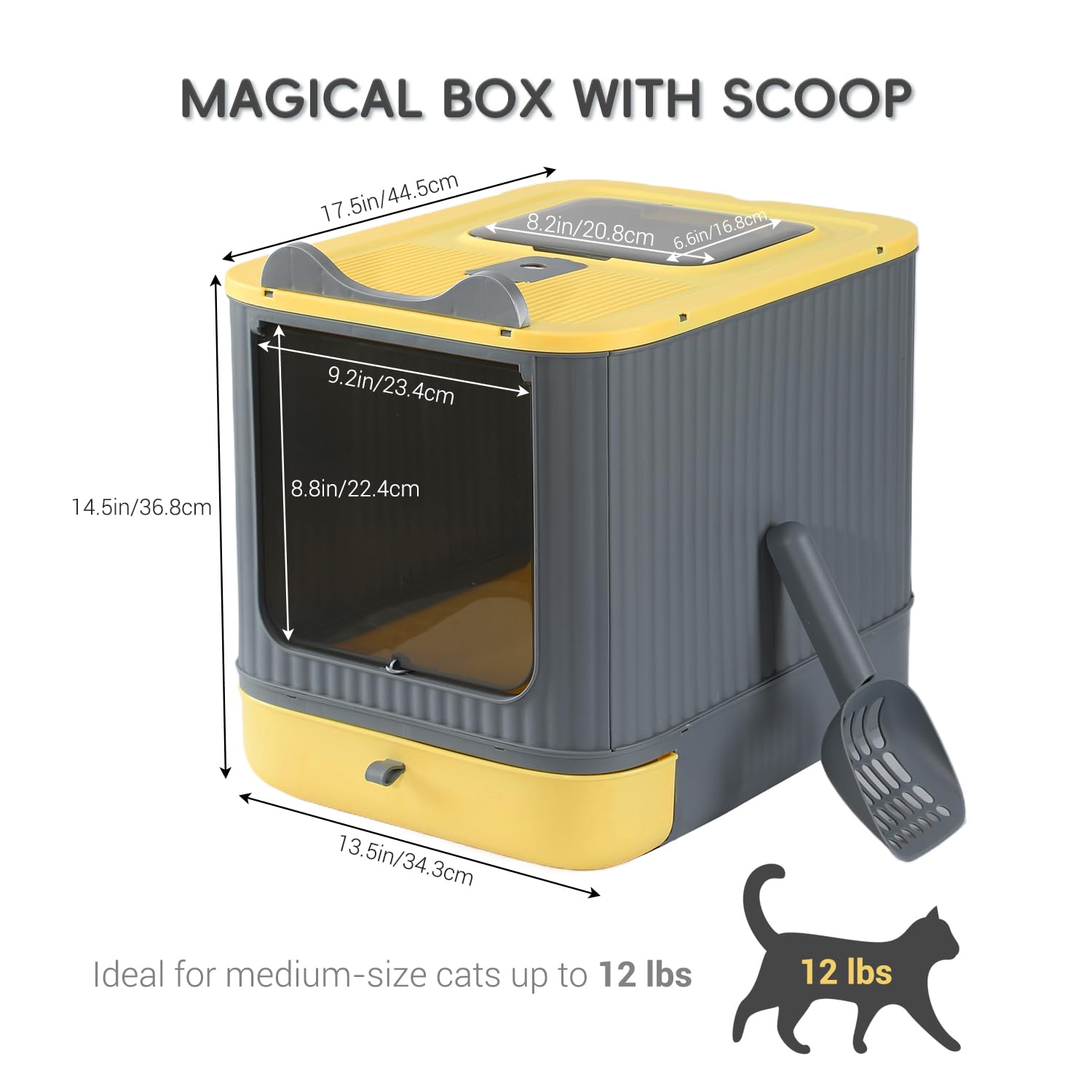LCZLBRRD hooded litter box with drawer and scoop demonstrates easy cleaning and odor control.