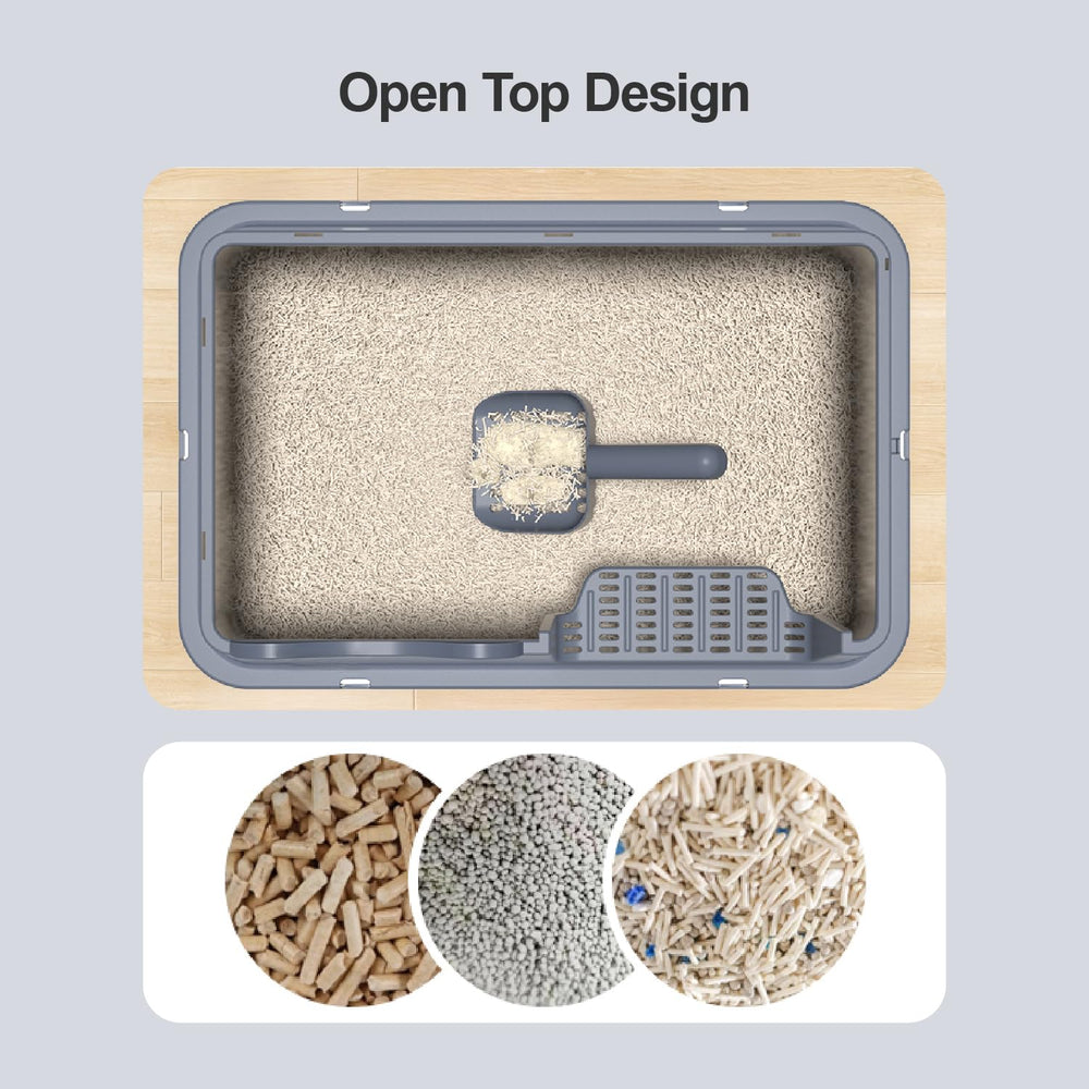 LCZLBRRD included litter scoop shown with the box for easy maintenance.